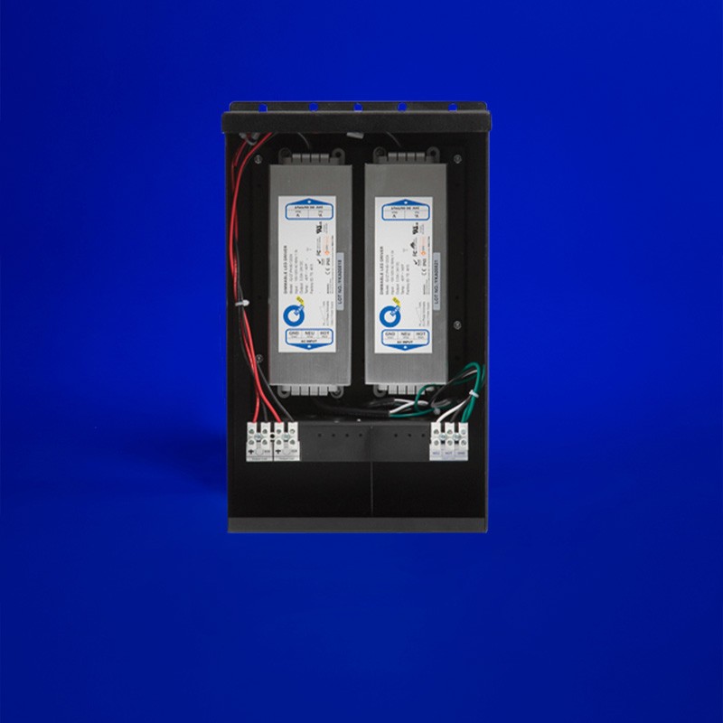 80-160W 24VDC power supply, compatible with various phase dimming modules. Designed for indoor/outdoor use, pool & spa applications, and available in black or stainless steel; UL/Class II Listed