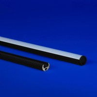 LED aluminum extrusion in a sleek round design, featuring angle flexibility and a variety of lens choices. Presented in lengths up to 98.43 inches with satin or black finishes.
