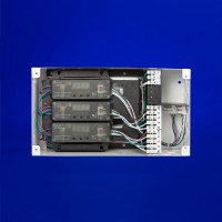 100-300W at 24VDC power supply for DMX lighting, with Thomas Research LED Driver and eldoLED's LINEARdrive DMX decoder. Prewired setup with terminal blocks, offering recessed or surface mounting options